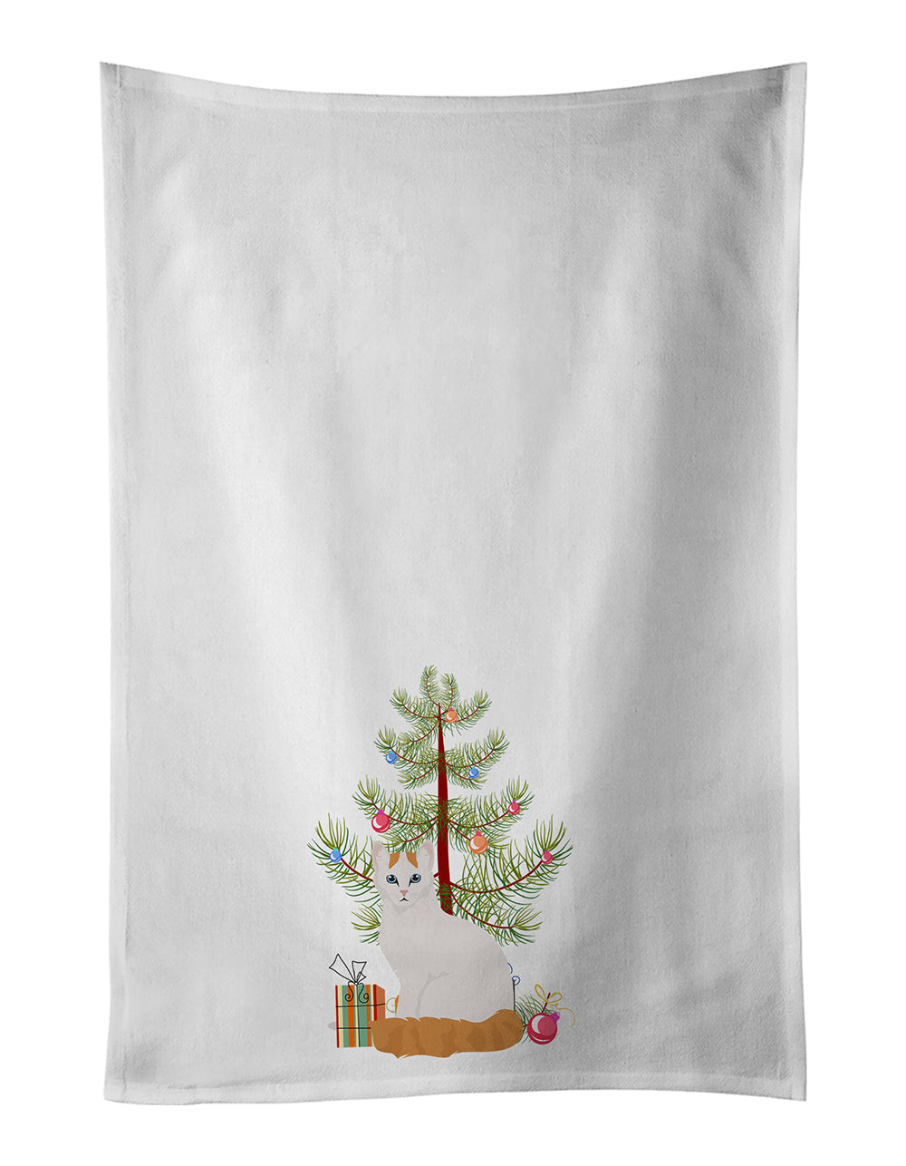 Turkish Van Cat Christmas Kitchen Towel Set of 2 White Dish Towels Decorative Bathroom Hand towel for Hand, Face, Hair, Yoga, Tea, Dishcloth, 19 X 28", White