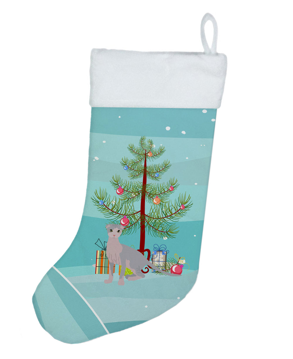 Ukrainian Levkoy Cat Christmas Holiday Stocking Double-Sided Print, Polyester Suede,11x18, Made in USA