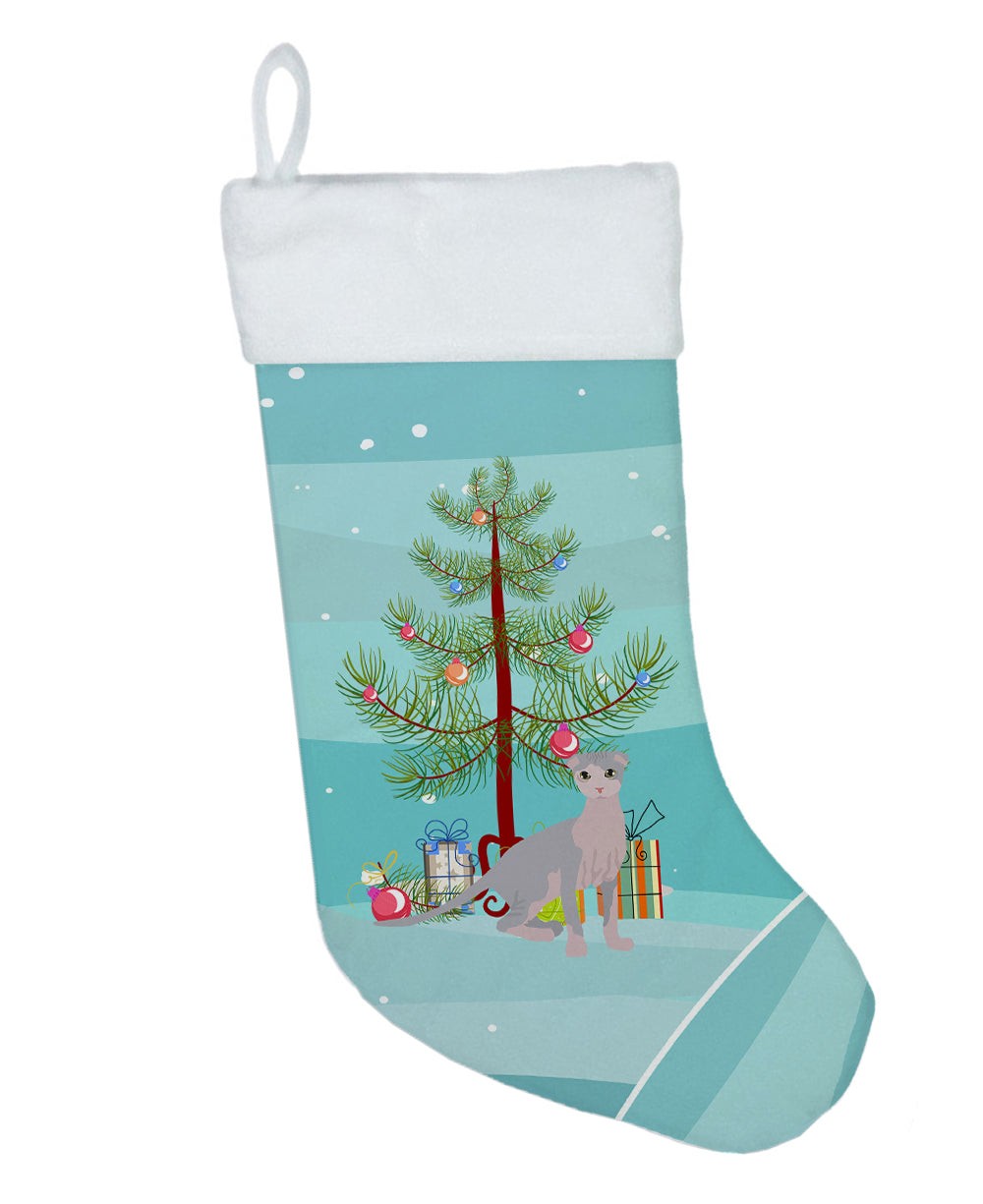 Ukrainian Levkoy Cat Christmas Holiday Stocking Double-Sided Print, Polyester Suede,11x18, Made in USA
