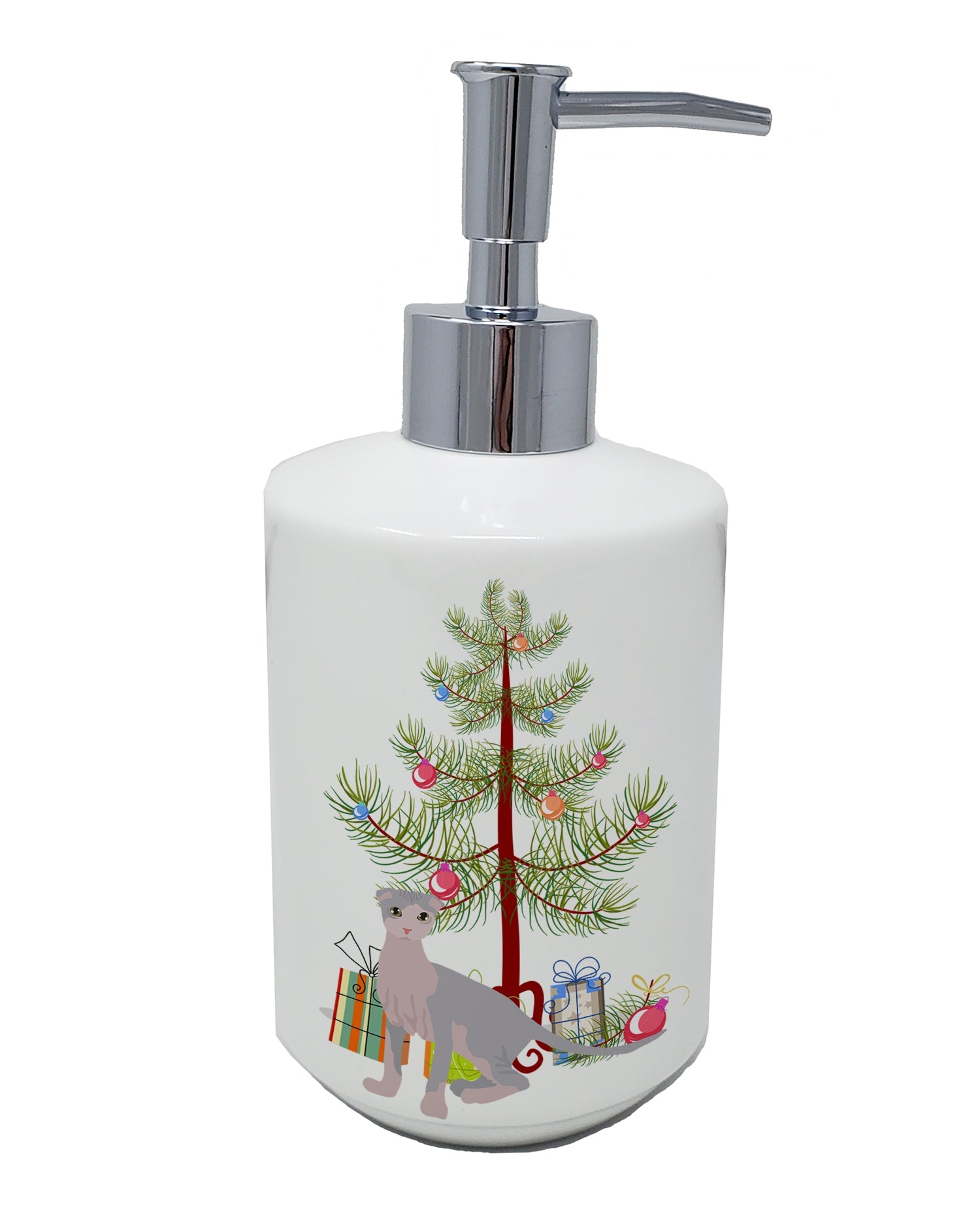 Ukrainian Levkoy Cat Christmas Ceramic Soap Dispenser , Empty Refillable Hand Soap Pump Bottle for Bathroom Kitchen
