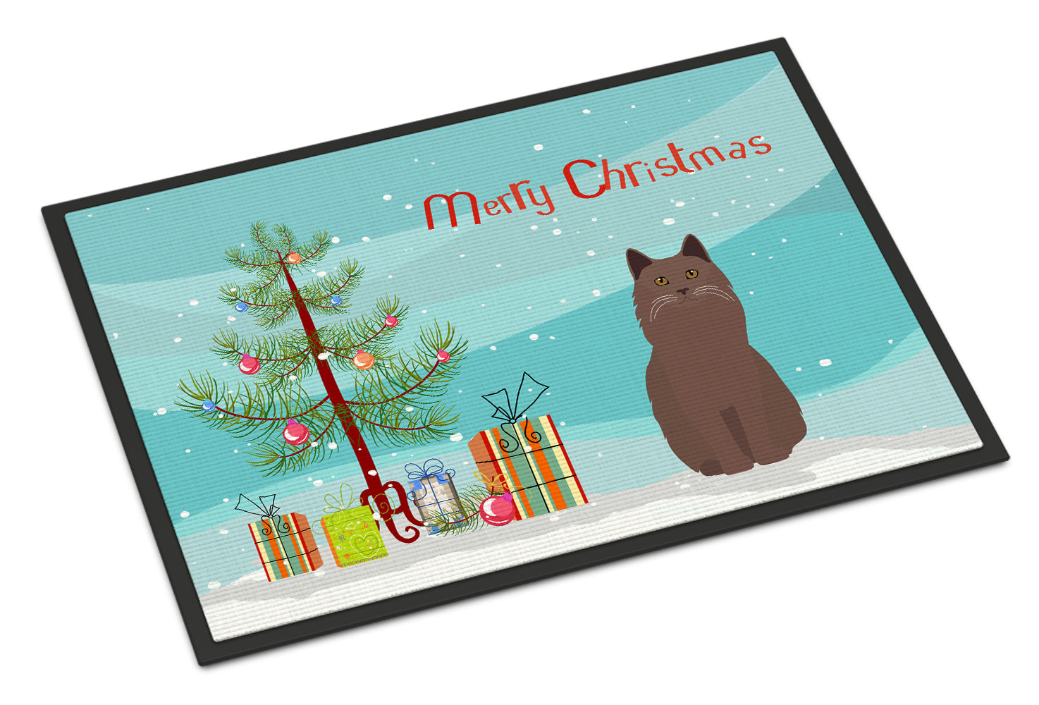 York Chocolate Cat Christmas Doormat Indoor Outdoor 24H X 36W Front Door Mat Rugs for Entryway, Non Slip Washable Low Pile,