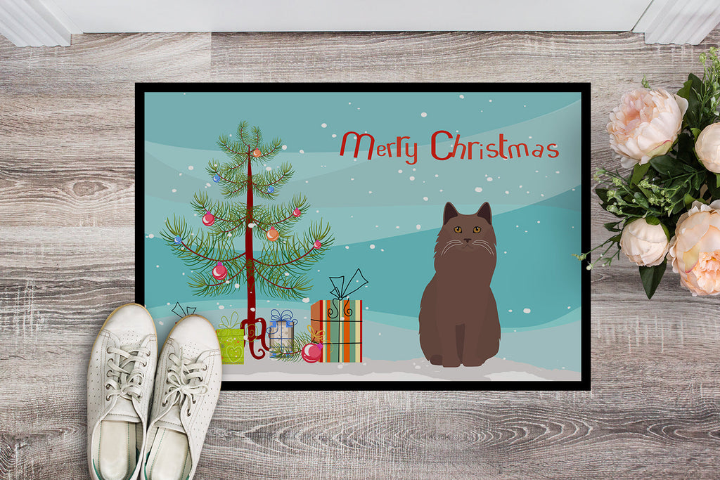 York Chocolate Cat Christmas Doormat Indoor Outdoor 24H X 36W Front Door Mat Rugs for Entryway, Non Slip Washable Low Pile,