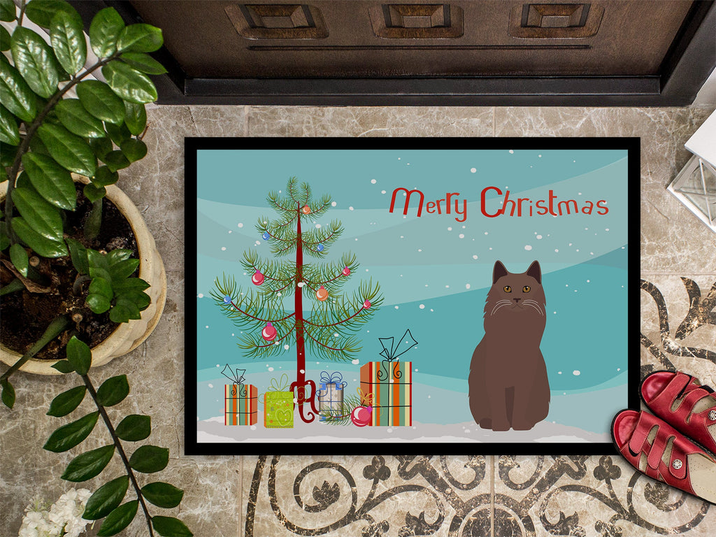 York Chocolate Cat Christmas Doormat Indoor Outdoor 18H X 27W Front Door Mat Rugs for Entryway, Non Slip Washable
