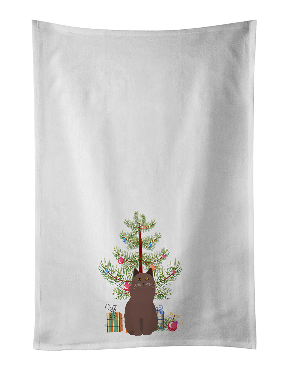 York Chocolate Cat Christmas Kitchen Towel Set of 2 White Dish Towels Decorative Bathroom Hand towel for Hand, Face, Hair, Yoga, Tea, Dishcloth, 19 X 28", White
