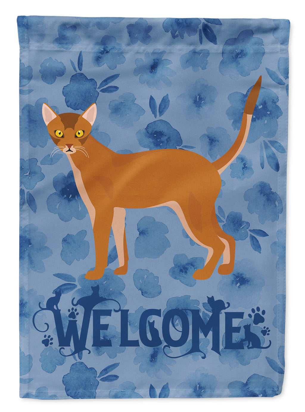 Red Abyssinian Cat Welcome House Flag 28x40 Porch Sleeve Pole Decorative Outside Yard Banner Artwork Wall Hanging, Polyester