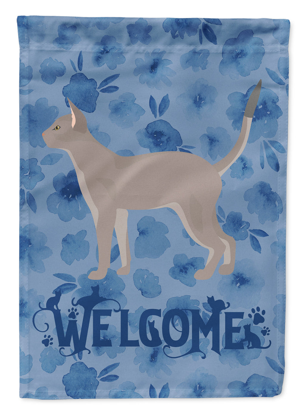 Blue Abyssinian Cat Welcome House Flag 28x40 Porch Sleeve Pole Decorative Outside Yard Banner Artwork Wall Hanging, Polyester