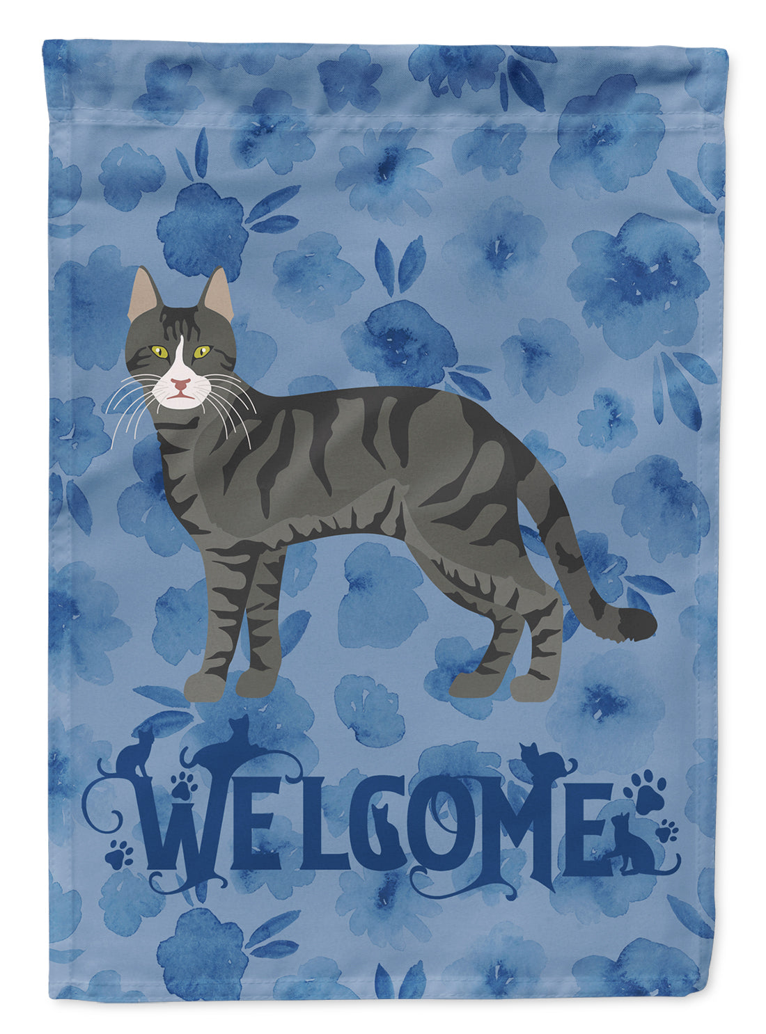 Tricolour Aegean Cat Welcome House Flag 28x40 Porch Sleeve Pole Decorative Outside Yard Banner Artwork Wall Hanging, Polyester