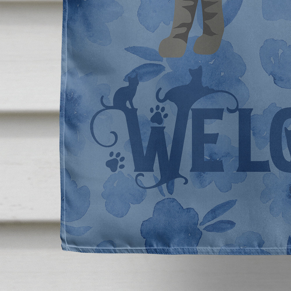 Tricolour Aegean Cat Welcome House Flag 28x40 Porch Sleeve Pole Decorative Outside Yard Banner Artwork Wall Hanging, Polyester
