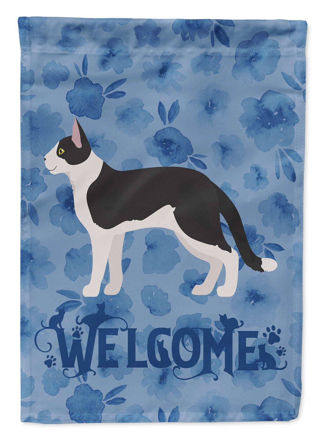 Bicolour Aegean Cat Welcome House Flag 28x40 Porch Sleeve Pole Decorative Outside Yard Banner Artwork Wall Hanging, Polyester
