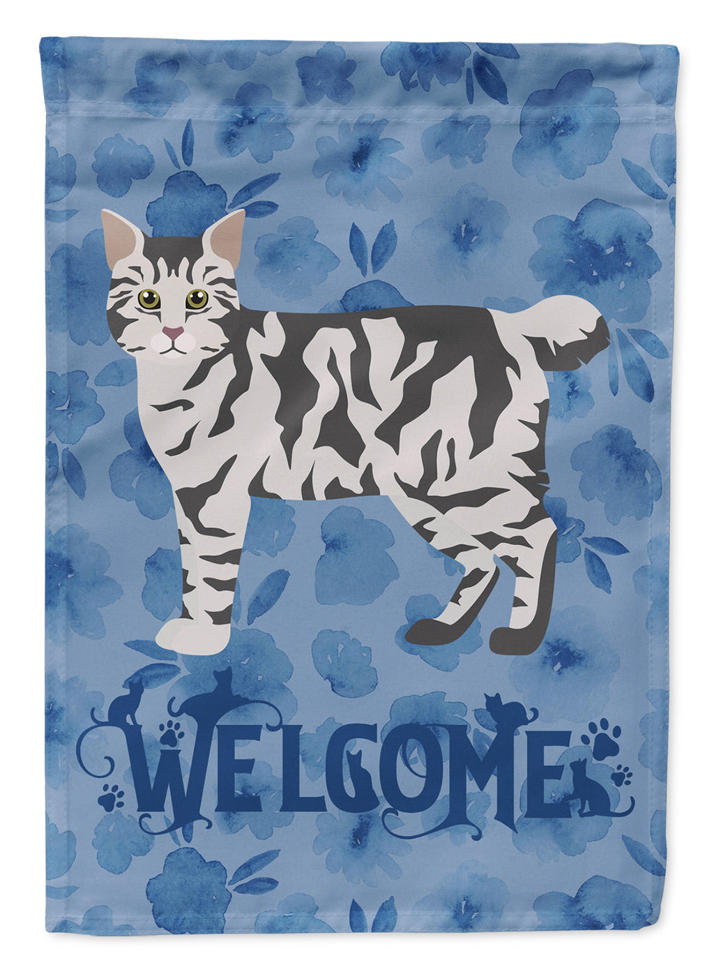 American Bobtail #1 Cat Welcome House Flag 28x40 Porch Sleeve Pole Decorative Outside Yard Banner Artwork Wall Hanging, Polyester