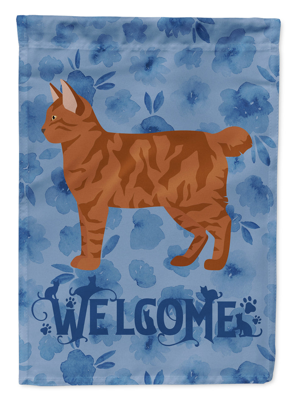 American Bobtail #2 Cat Welcome House Flag 28x40 Porch Sleeve Pole Decorative Outside Yard Banner Artwork Wall Hanging, Polyester