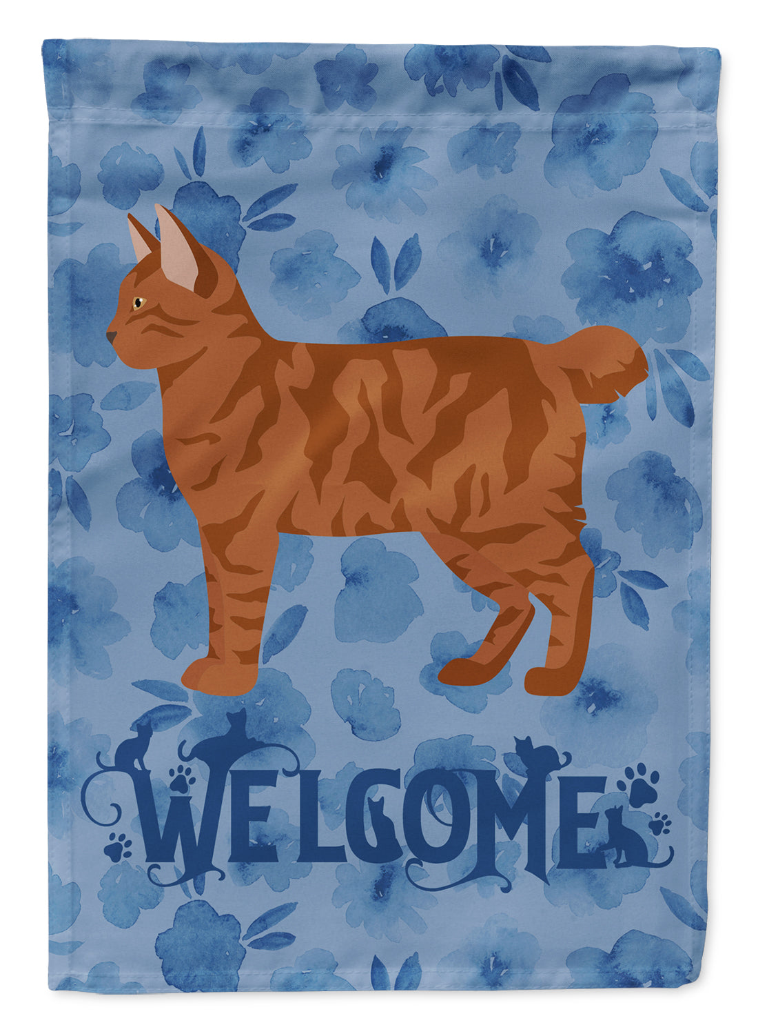 American Bobtail #2 Cat Welcome House Flag 28x40 Porch Sleeve Pole Decorative Outside Yard Banner Artwork Wall Hanging, Polyester
