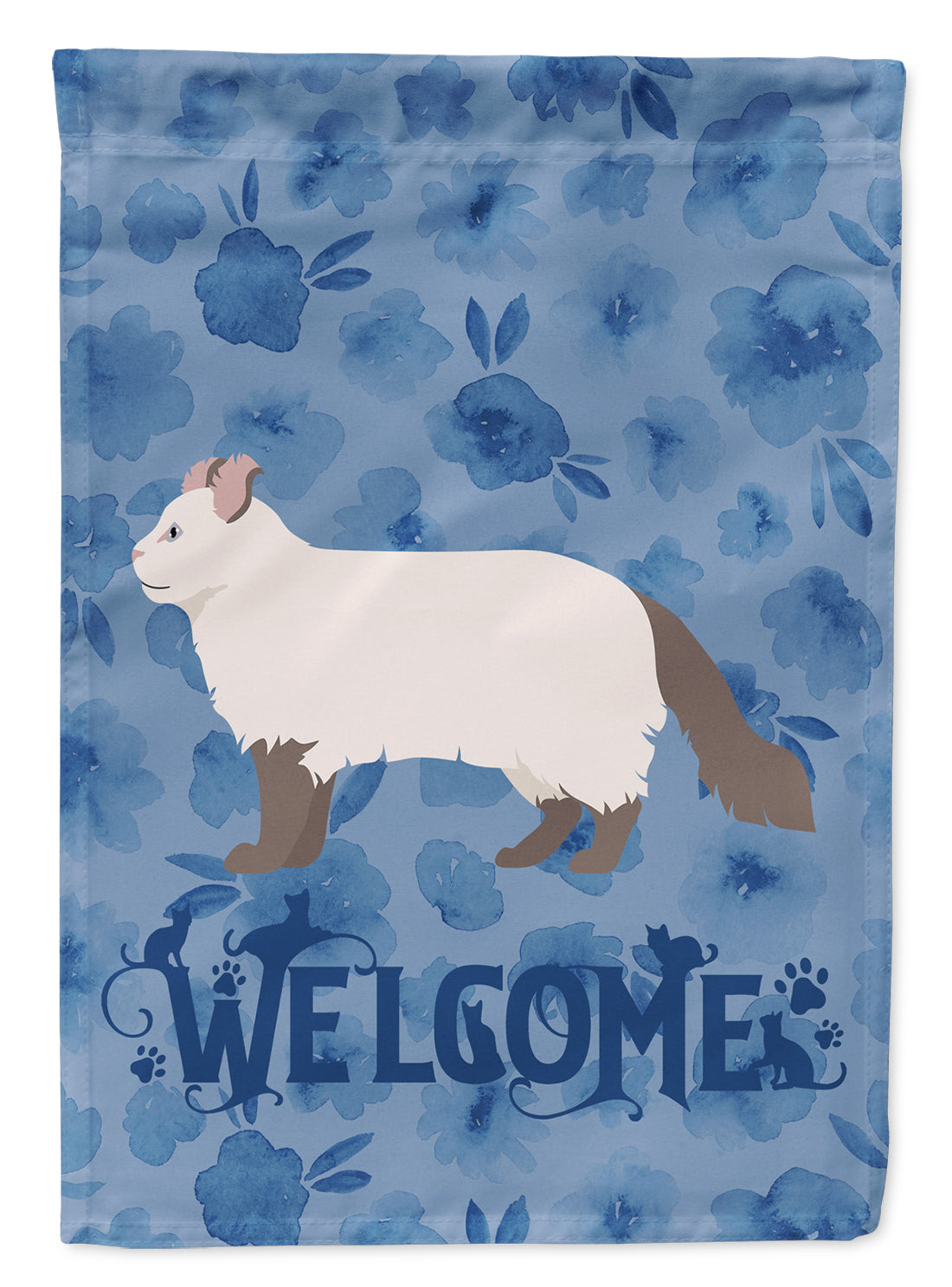 American Curl #2 Cat Welcome House Flag 28x40 Porch Sleeve Pole Decorative Outside Yard Banner Artwork Wall Hanging, Polyester