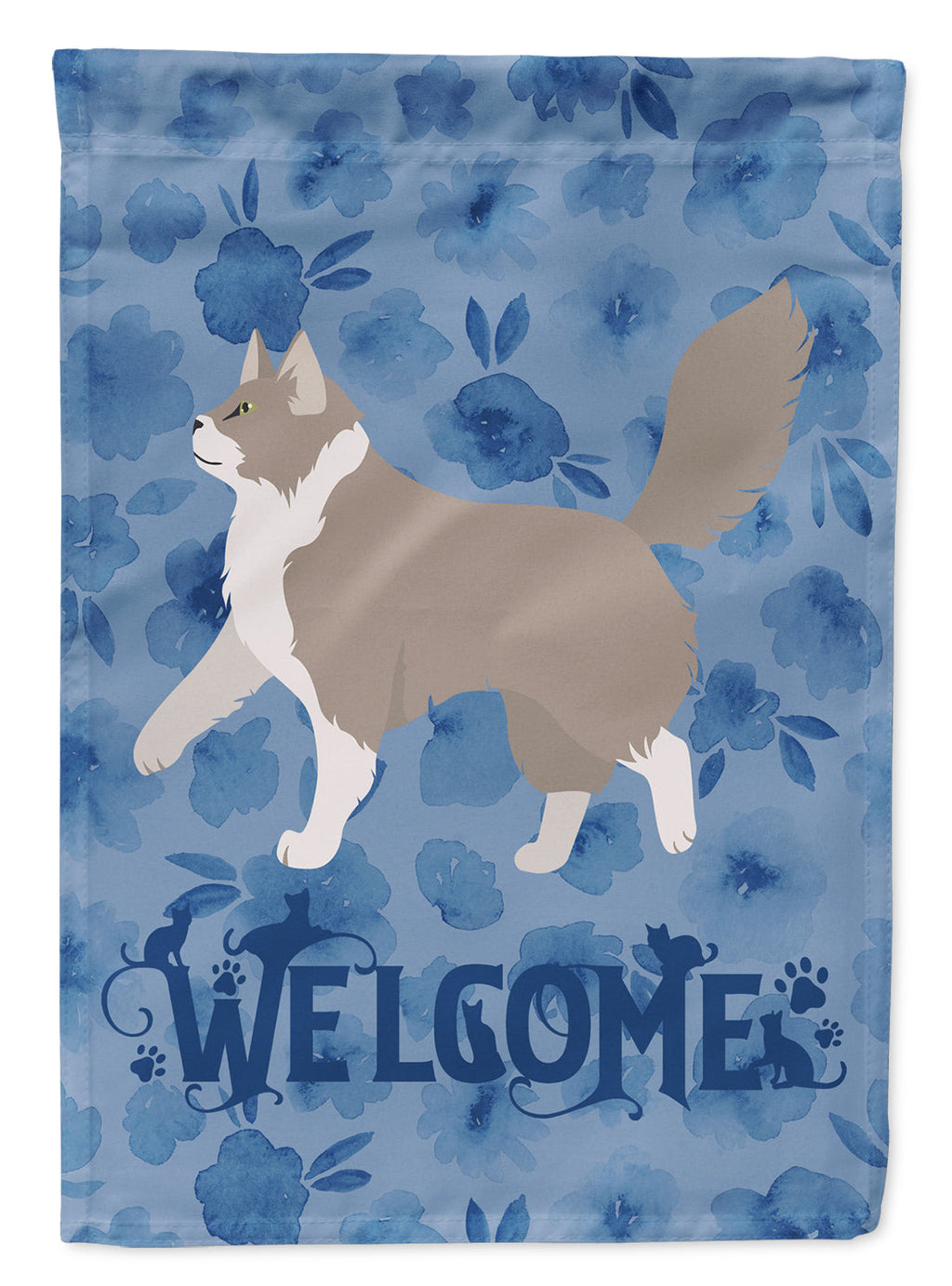Asian Semi Longhaired Cat Welcome House Flag 28x40 Porch Sleeve Pole Decorative Outside Yard Banner Artwork Wall Hanging, Polyester