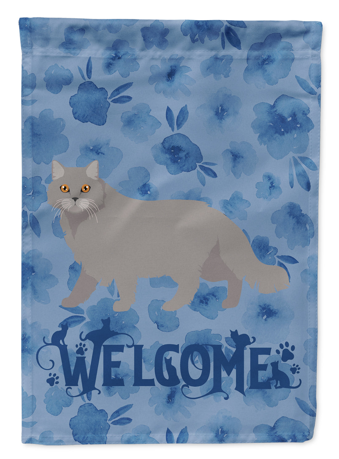 British Longhair Cat Welcome House Flag 28x40 Porch Sleeve Pole Decorative Outside Yard Banner Artwork Wall Hanging, Polyester