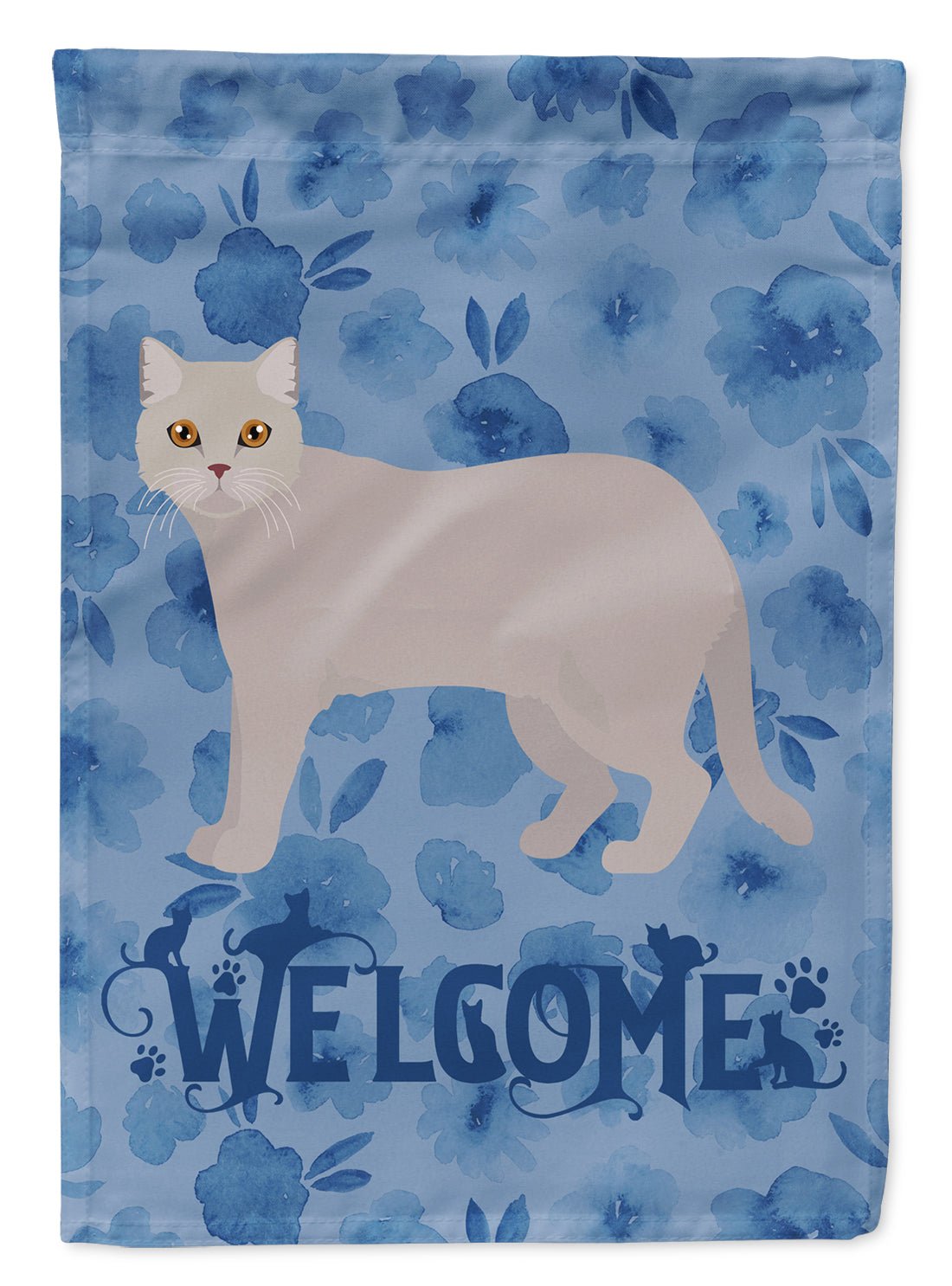 British Semi Longhair Cat Welcome House Flag 28x40 Porch Sleeve Pole Decorative Outside Yard Banner Artwork Wall Hanging, Polyester