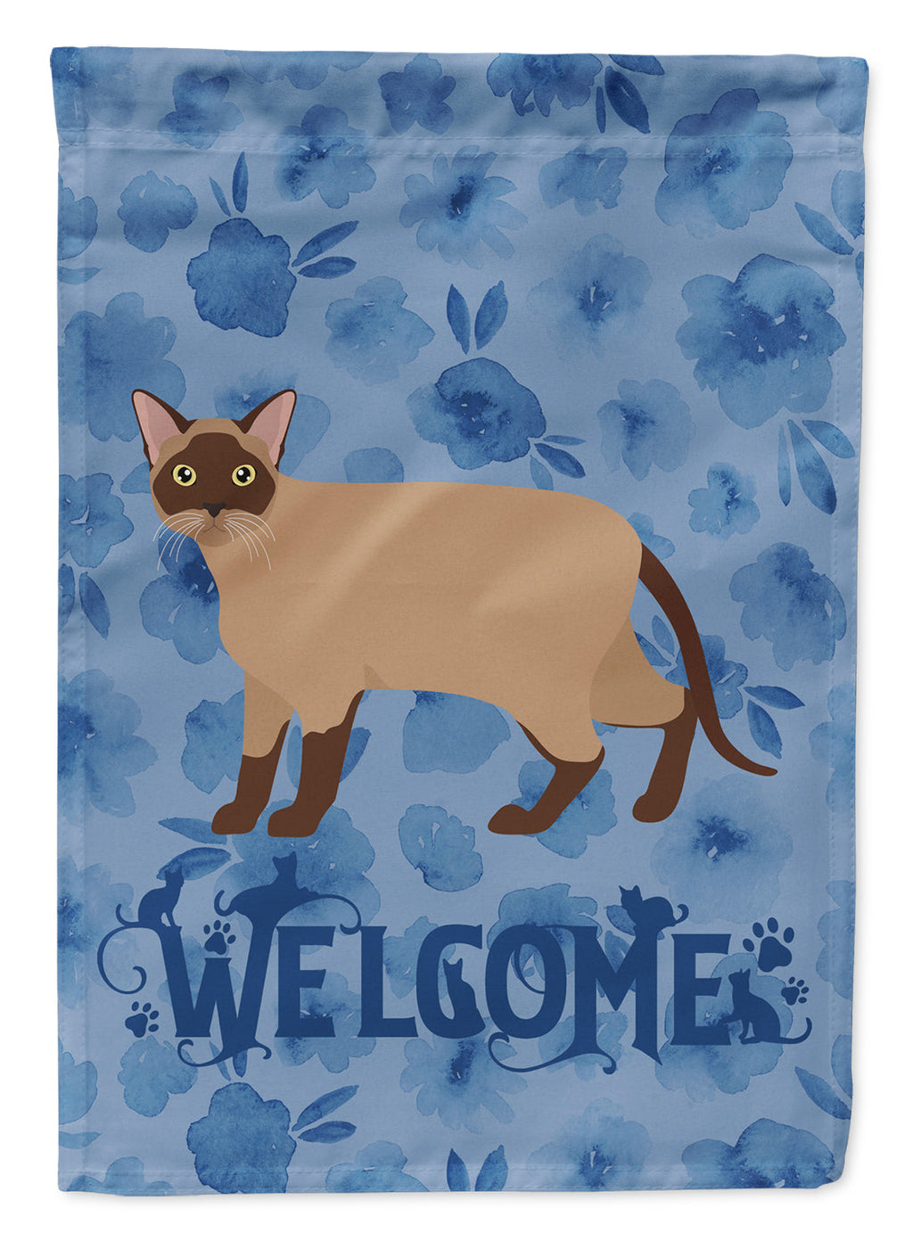 Burmese Cat Welcome House Flag 28x40 Porch Sleeve Pole Decorative Outside Yard Banner Artwork Wall Hanging, Polyester