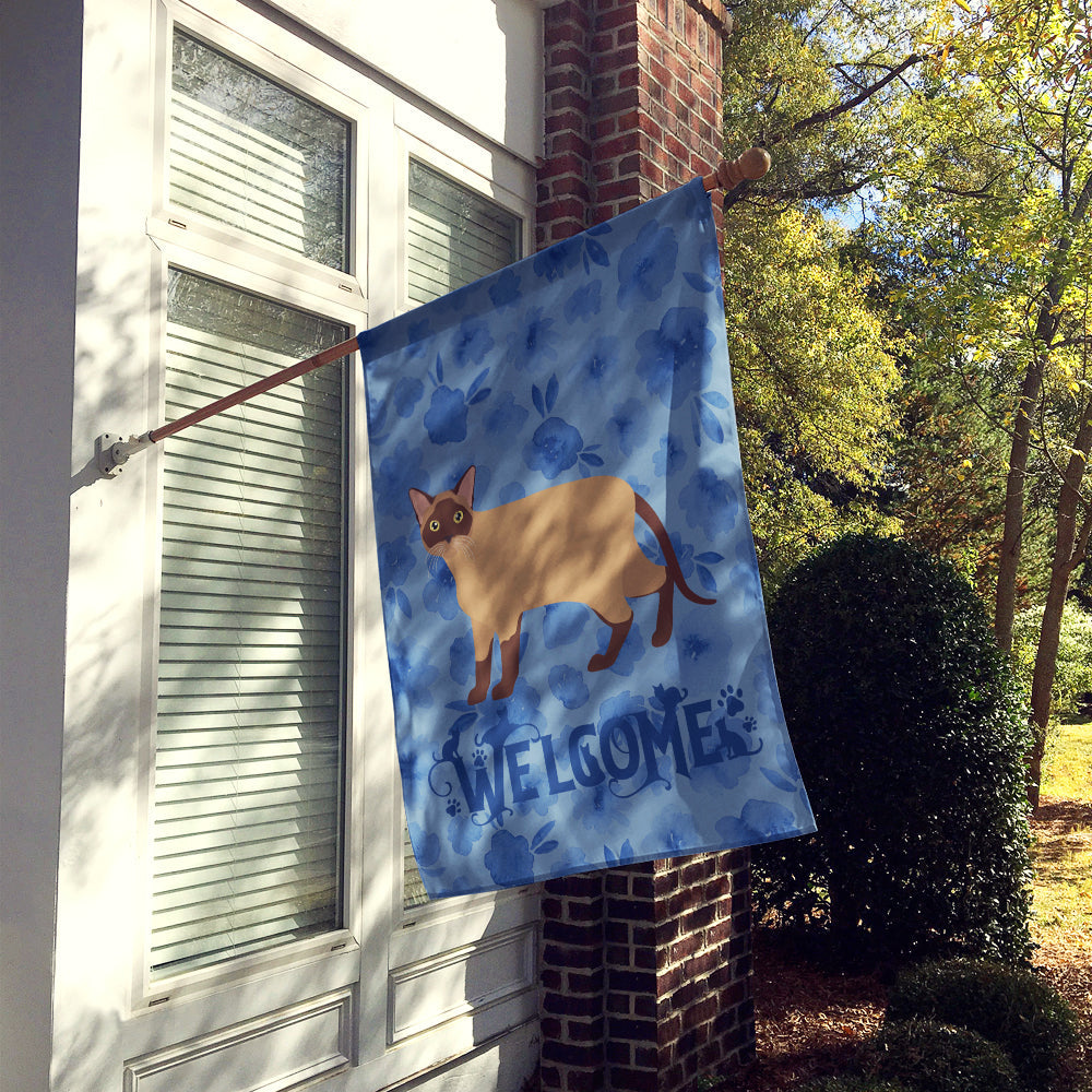 Burmese Cat Welcome House Flag 28x40 Porch Sleeve Pole Decorative Outside Yard Banner Artwork Wall Hanging, Polyester