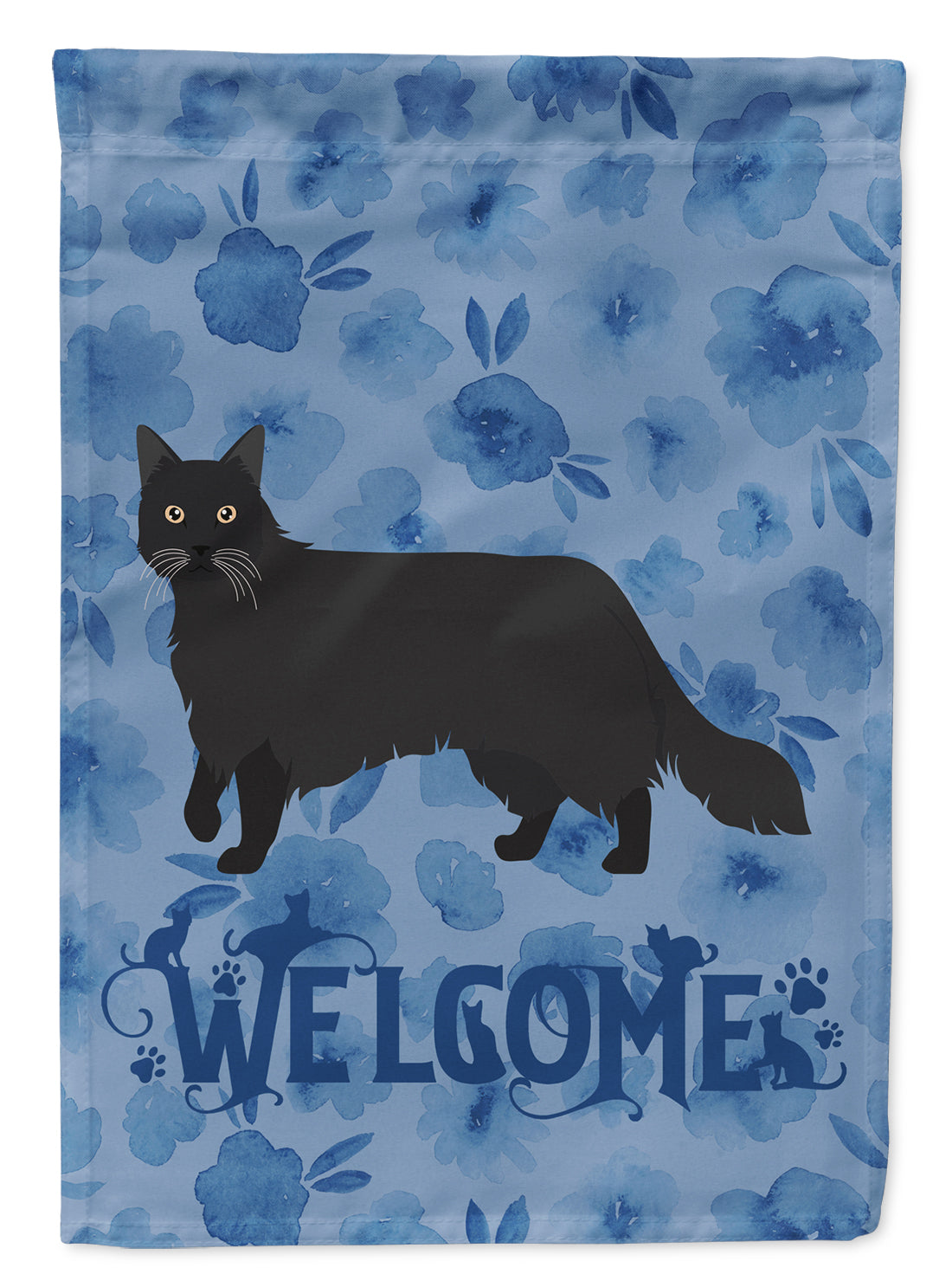 Black Chantilly Tiffany Cat Welcome House Flag 28x40 Porch Sleeve Pole Decorative Outside Yard Banner Artwork Wall Hanging, Polyester