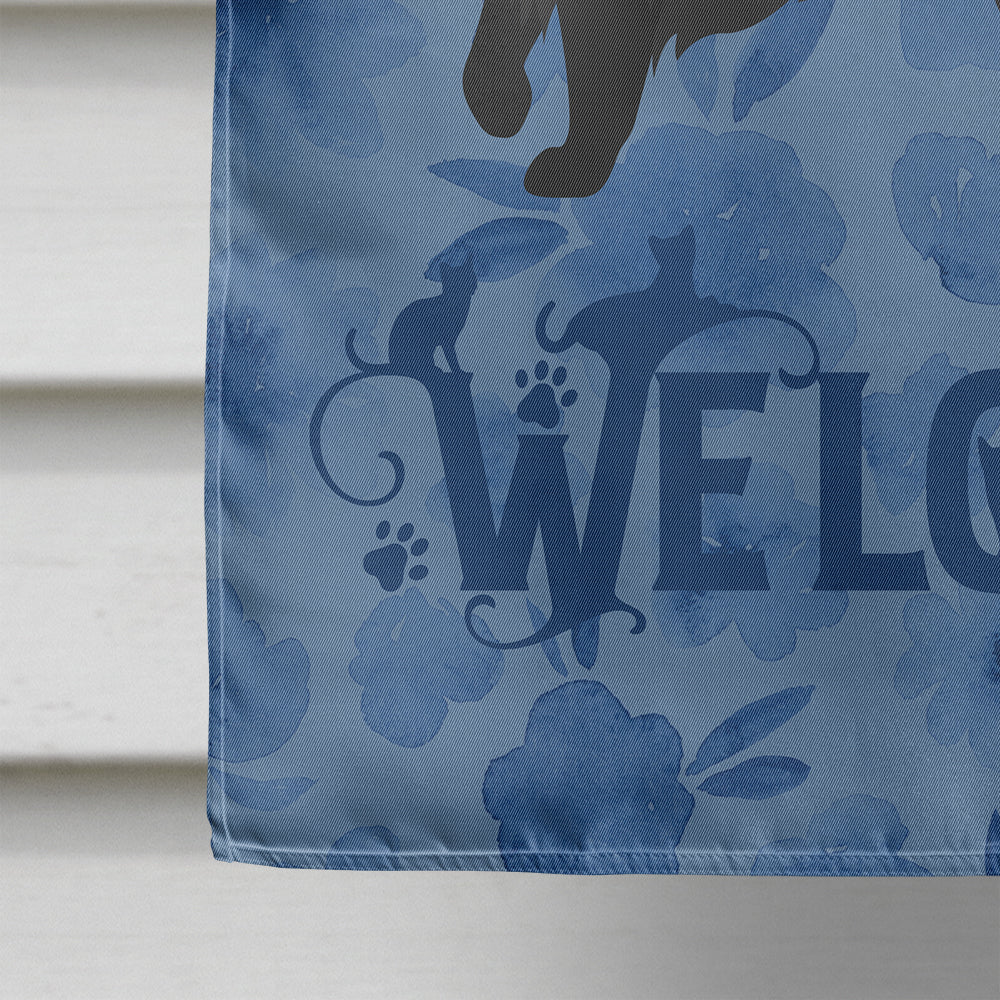 Black Chantilly Tiffany Cat Welcome House Flag 28x40 Porch Sleeve Pole Decorative Outside Yard Banner Artwork Wall Hanging, Polyester