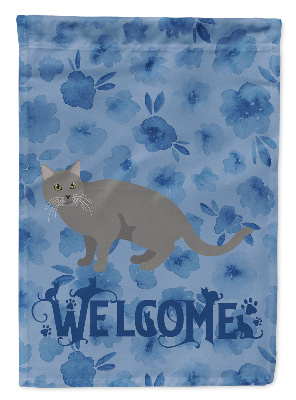 Chartreux #1 Cat Welcome House Flag 28x40 Porch Sleeve Pole Decorative Outside Yard Banner Artwork Wall Hanging, Polyester