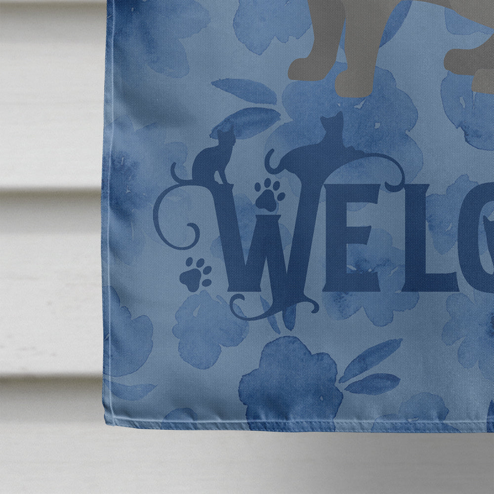 Chartreux #1 Cat Welcome House Flag 28x40 Porch Sleeve Pole Decorative Outside Yard Banner Artwork Wall Hanging, Polyester