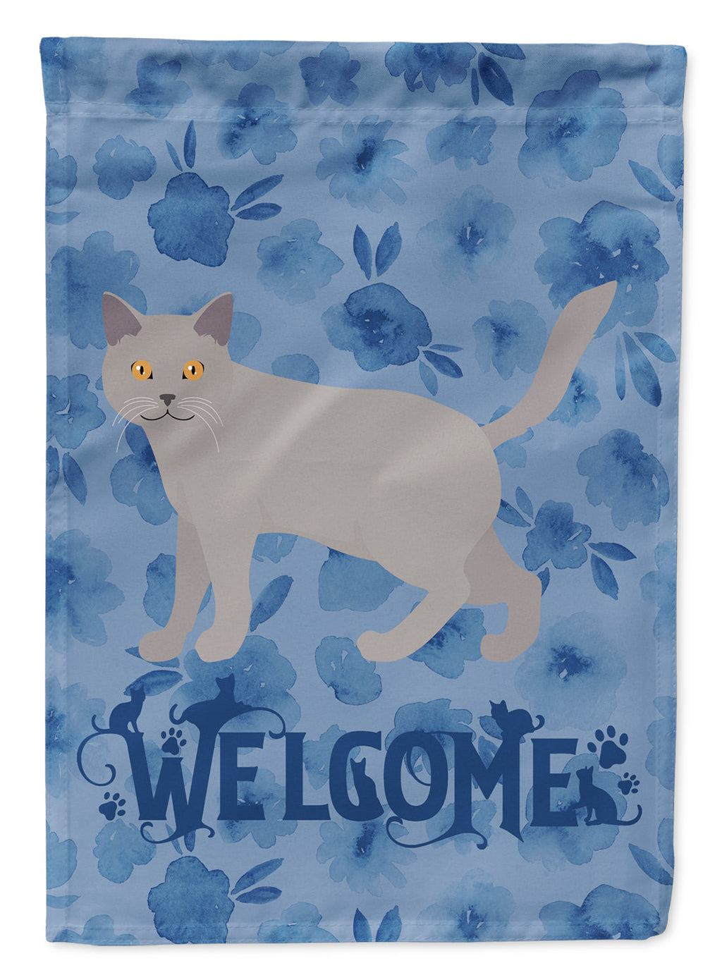 Chartreux #2 Cat Welcome House Flag 28x40 Porch Sleeve Pole Decorative Outside Yard Banner Artwork Wall Hanging, Polyester