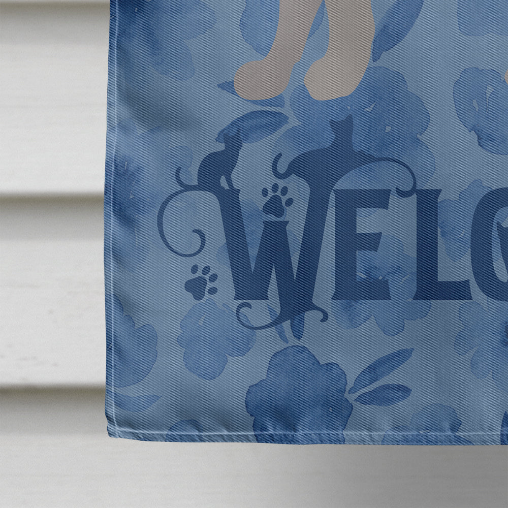 Chartreux #2 Cat Welcome House Flag 28x40 Porch Sleeve Pole Decorative Outside Yard Banner Artwork Wall Hanging, Polyester