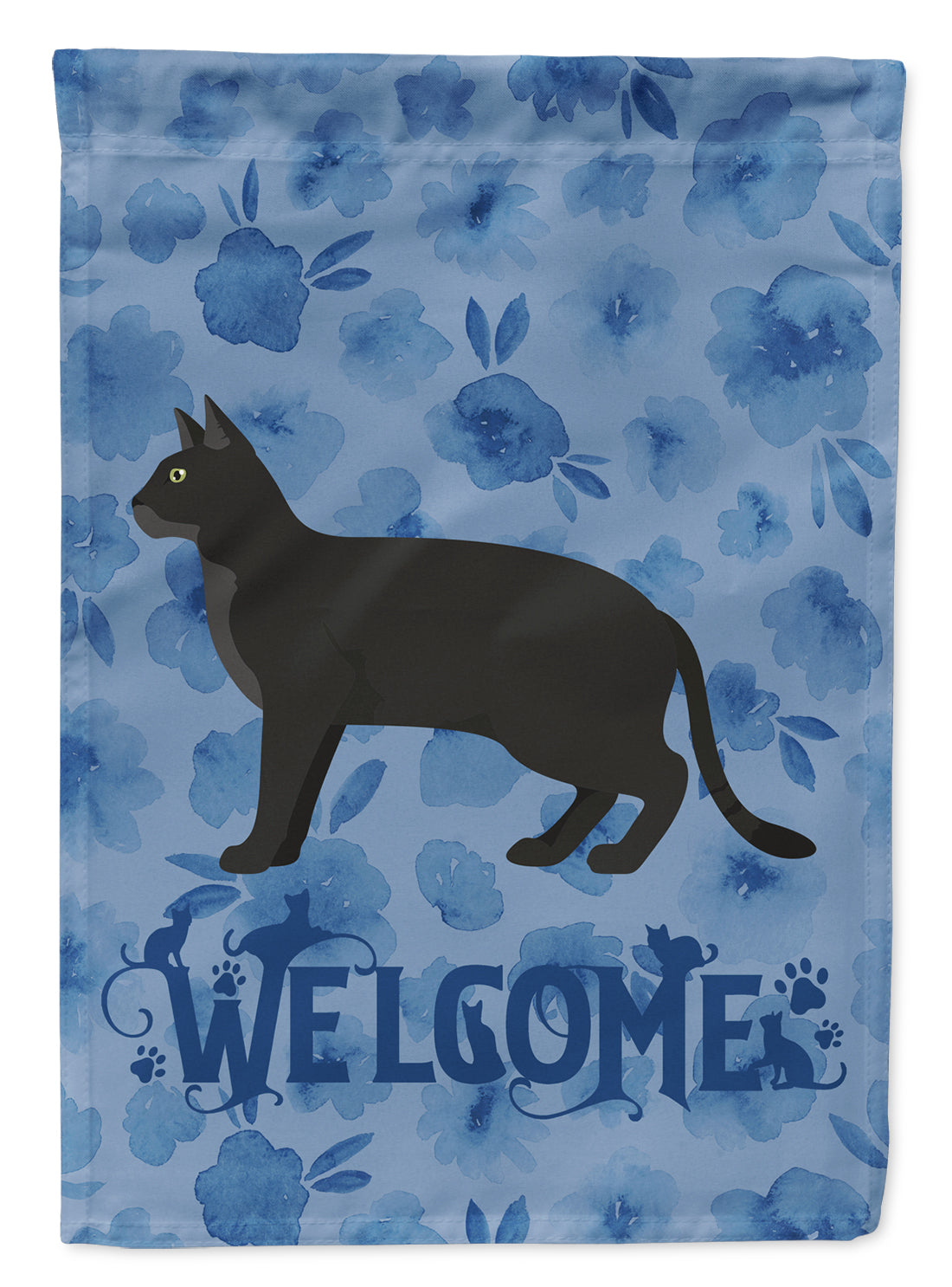 Chausie Black Cat Welcome House Flag 28x40 Porch Sleeve Pole Decorative Outside Yard Banner Artwork Wall Hanging, Polyester