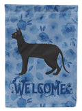 Black Cornish Rex Cat Welcome House Flag 28x40 Porch Sleeve Pole Decorative Outside Yard Banner Artwork Wall Hanging, Polyester
