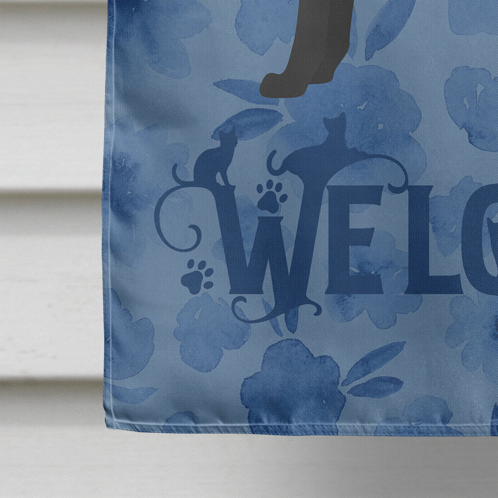 Black Cornish Rex Cat Welcome House Flag 28x40 Porch Sleeve Pole Decorative Outside Yard Banner Artwork Wall Hanging, Polyester