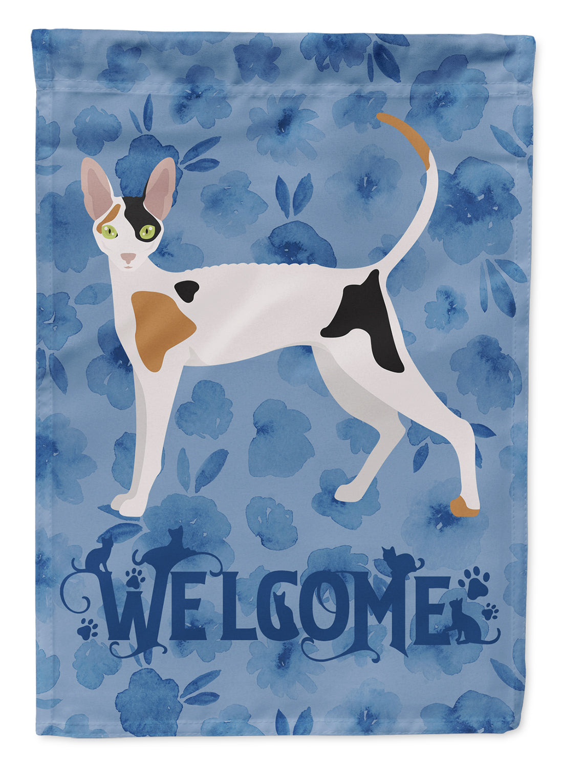Cornish Rex Cat Welcome House Flag 28x40 Porch Sleeve Pole Decorative Outside Yard Banner Artwork Wall Hanging, Polyester