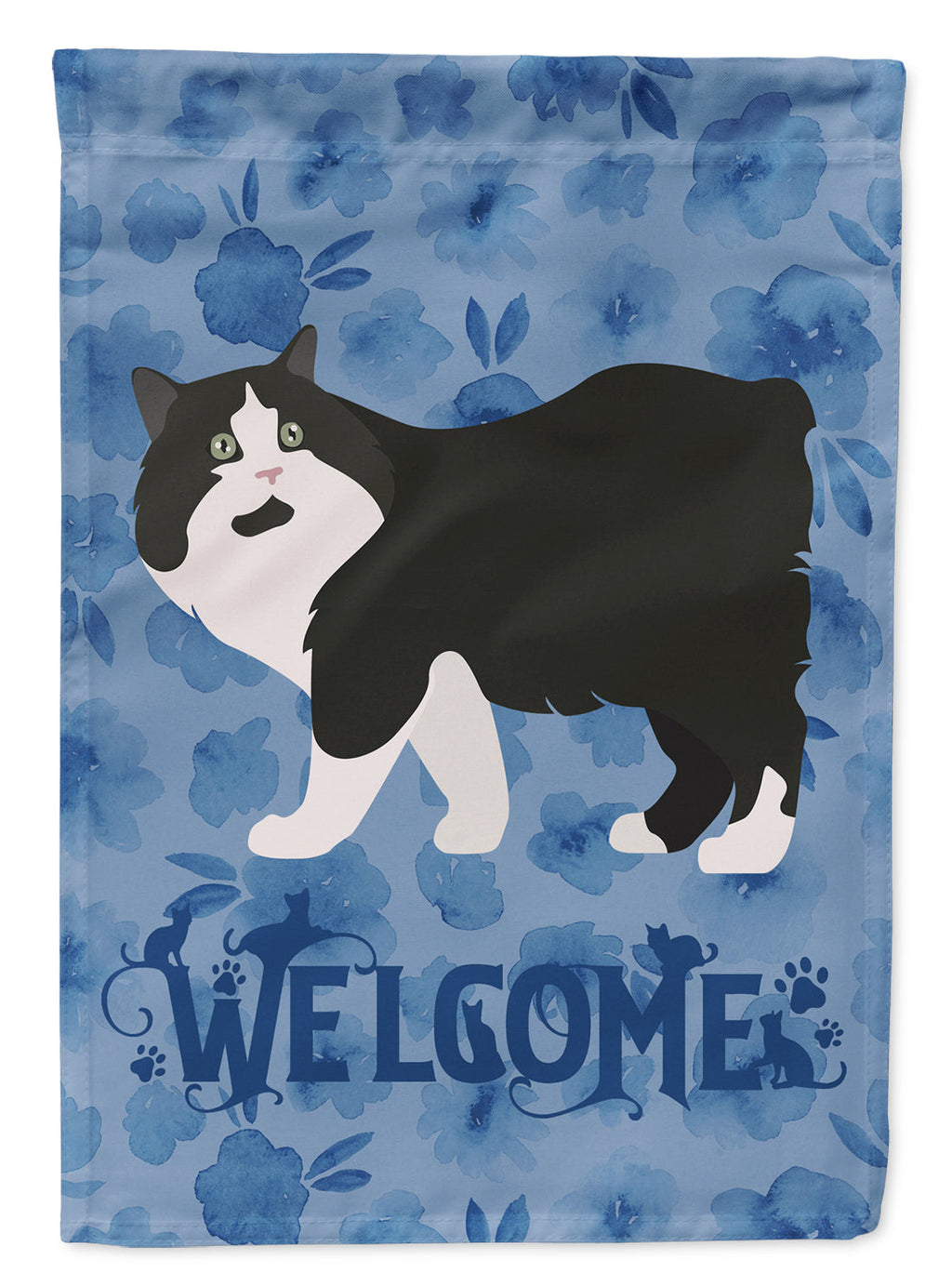 Cymric Cat Welcome House Flag 28x40 Porch Sleeve Pole Decorative Outside Yard Banner Artwork Wall Hanging, Polyester