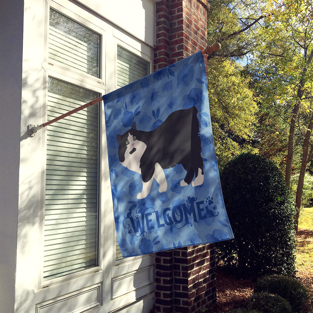 Cymric Cat Welcome House Flag 28x40 Porch Sleeve Pole Decorative Outside Yard Banner Artwork Wall Hanging, Polyester