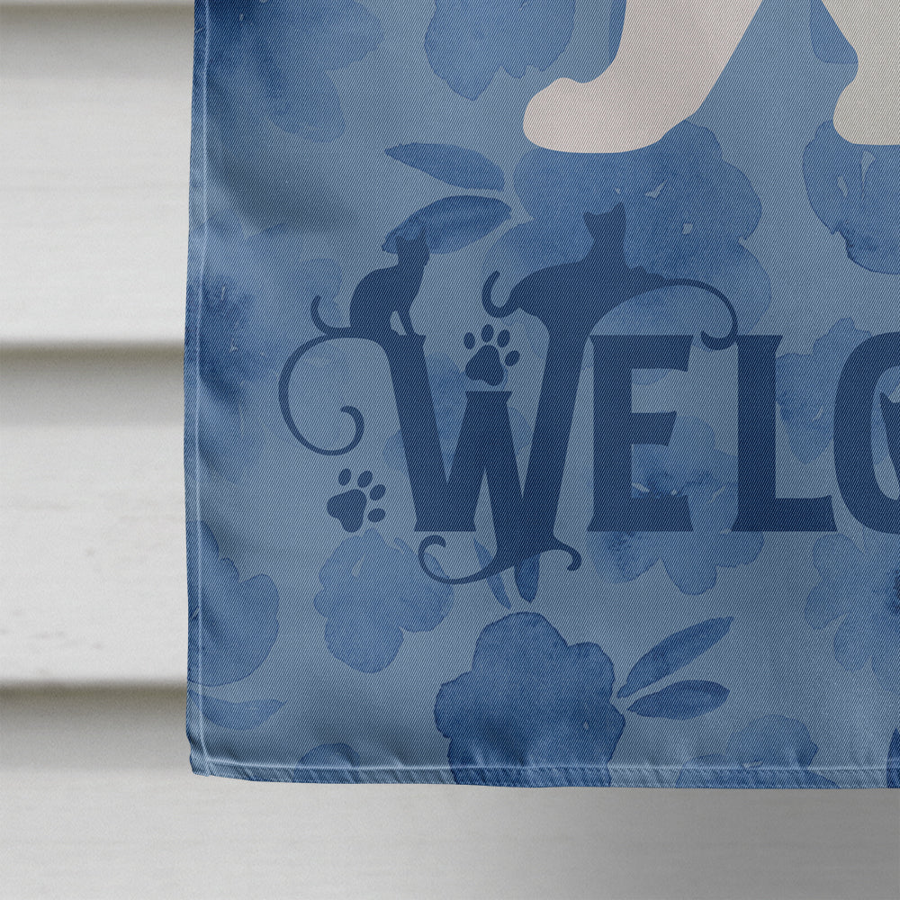 Cymric Cat Welcome House Flag 28x40 Porch Sleeve Pole Decorative Outside Yard Banner Artwork Wall Hanging, Polyester