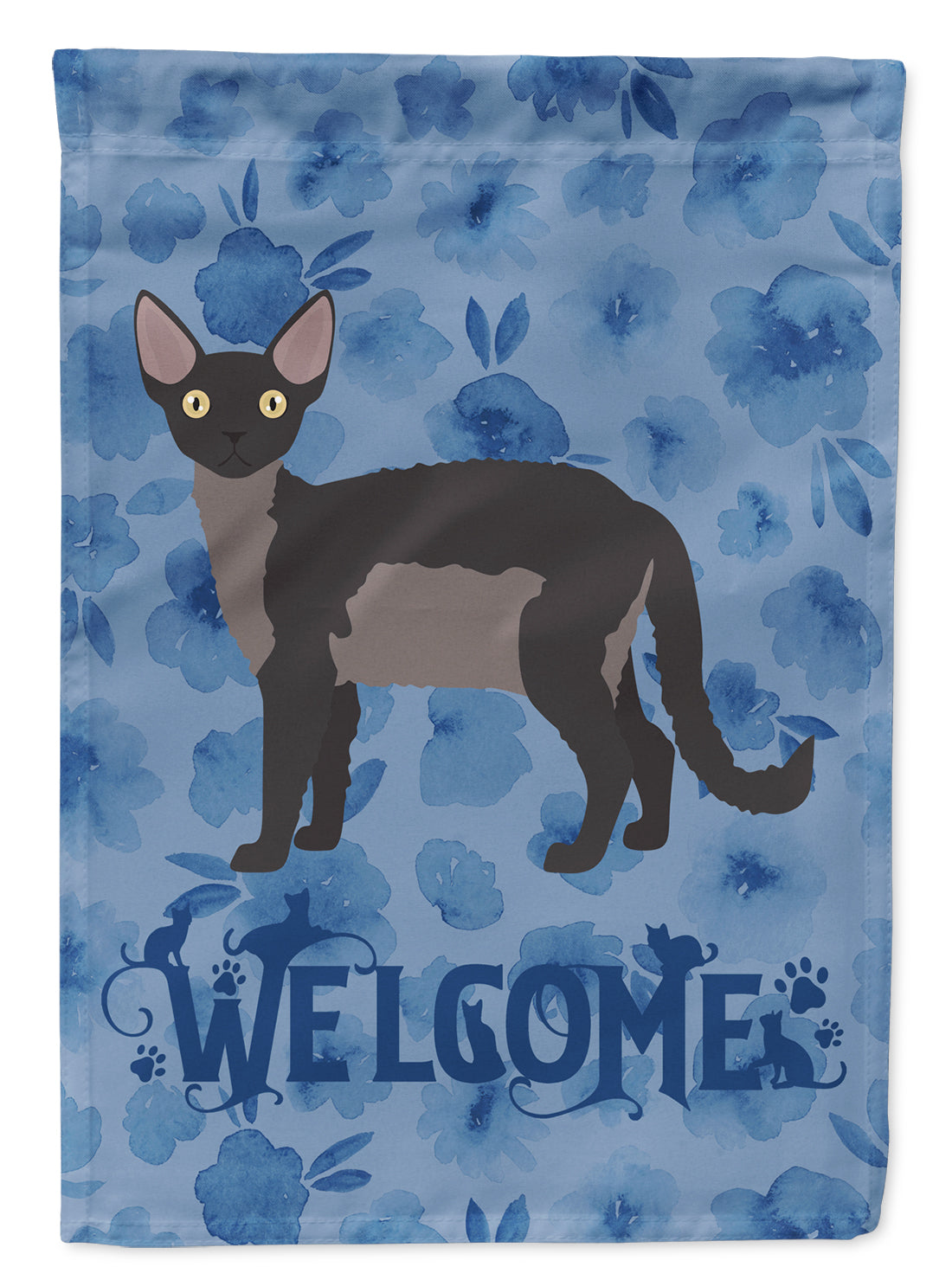 Devon Rex Cat Welcome House Flag 28x40 Porch Sleeve Pole Decorative Outside Yard Banner Artwork Wall Hanging, Polyester