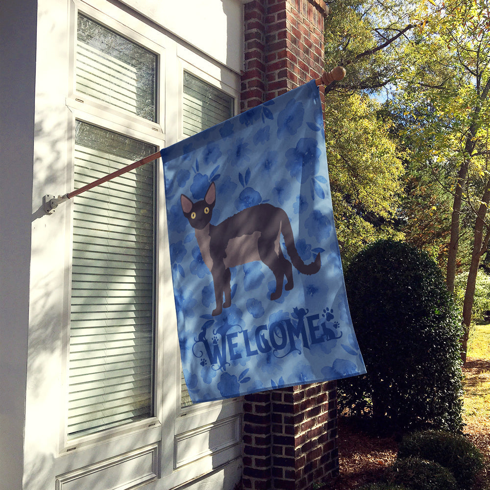 Devon Rex Cat Welcome House Flag 28x40 Porch Sleeve Pole Decorative Outside Yard Banner Artwork Wall Hanging, Polyester
