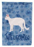 White Devon Rex Cat Welcome House Flag 28x40 Porch Sleeve Pole Decorative Outside Yard Banner Artwork Wall Hanging, Polyester