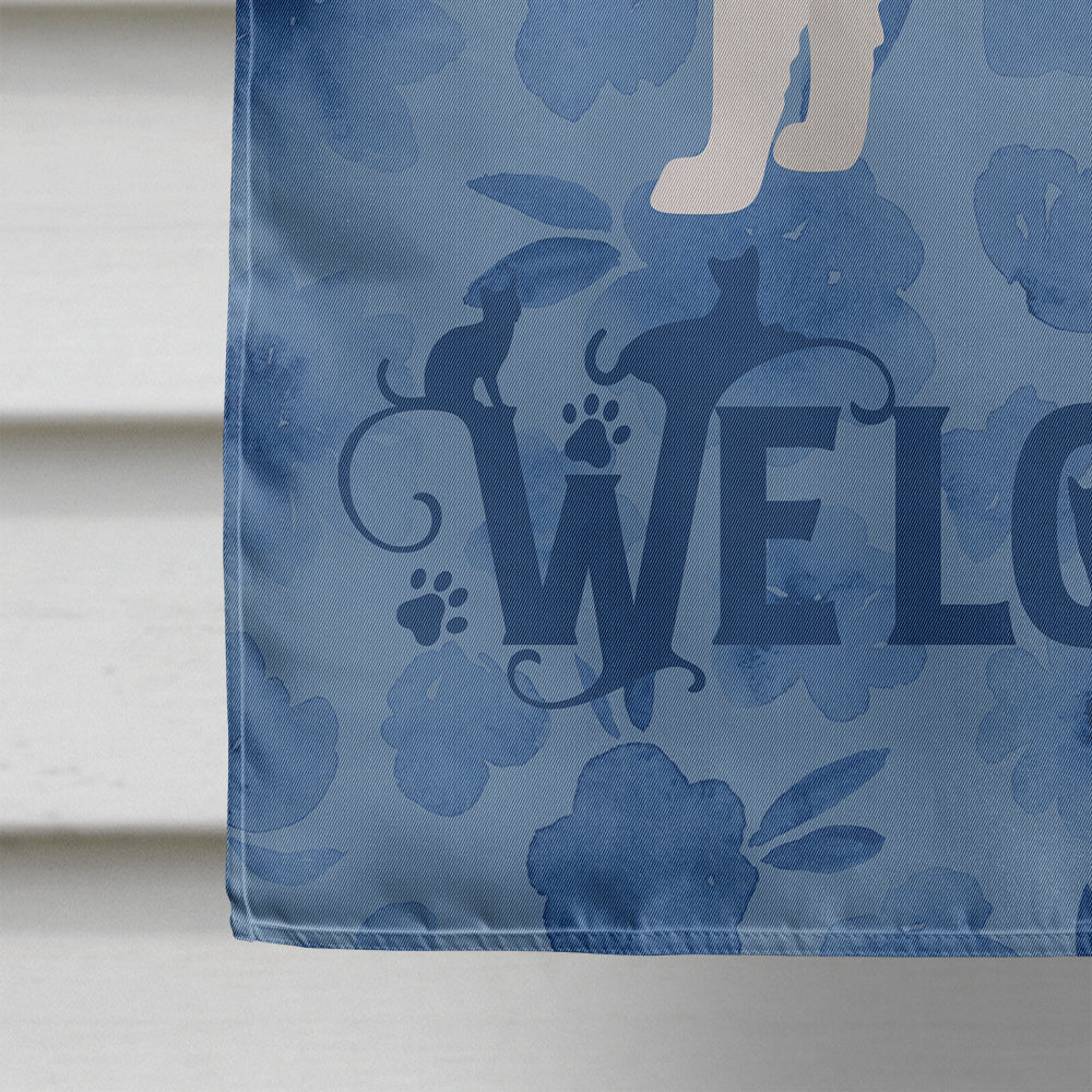 White Devon Rex Cat Welcome House Flag 28x40 Porch Sleeve Pole Decorative Outside Yard Banner Artwork Wall Hanging, Polyester