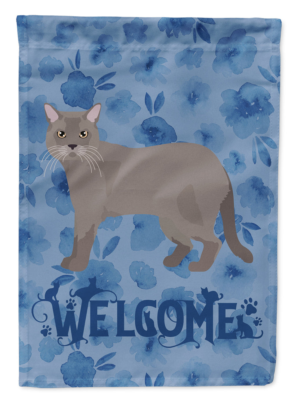 European Burmese Cat Welcome House Flag 28x40 Porch Sleeve Pole Decorative Outside Yard Banner Artwork Wall Hanging, Polyester