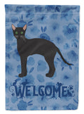 Black German Rex Cat Welcome House Flag 28x40 Porch Sleeve Pole Decorative Outside Yard Banner Artwork Wall Hanging, Polyester