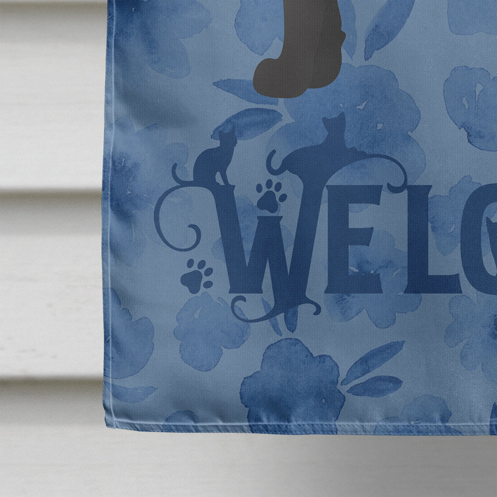 Black German Rex Cat Welcome House Flag 28x40 Porch Sleeve Pole Decorative Outside Yard Banner Artwork Wall Hanging, Polyester