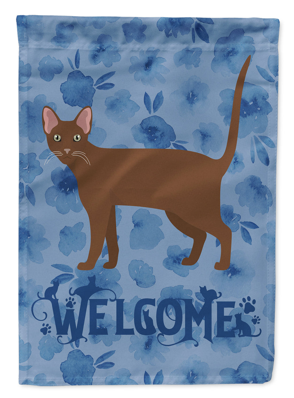 Havana Brown Cat Welcome House Flag 28x40 Porch Sleeve Pole Decorative Outside Yard Banner Artwork Wall Hanging, Polyester