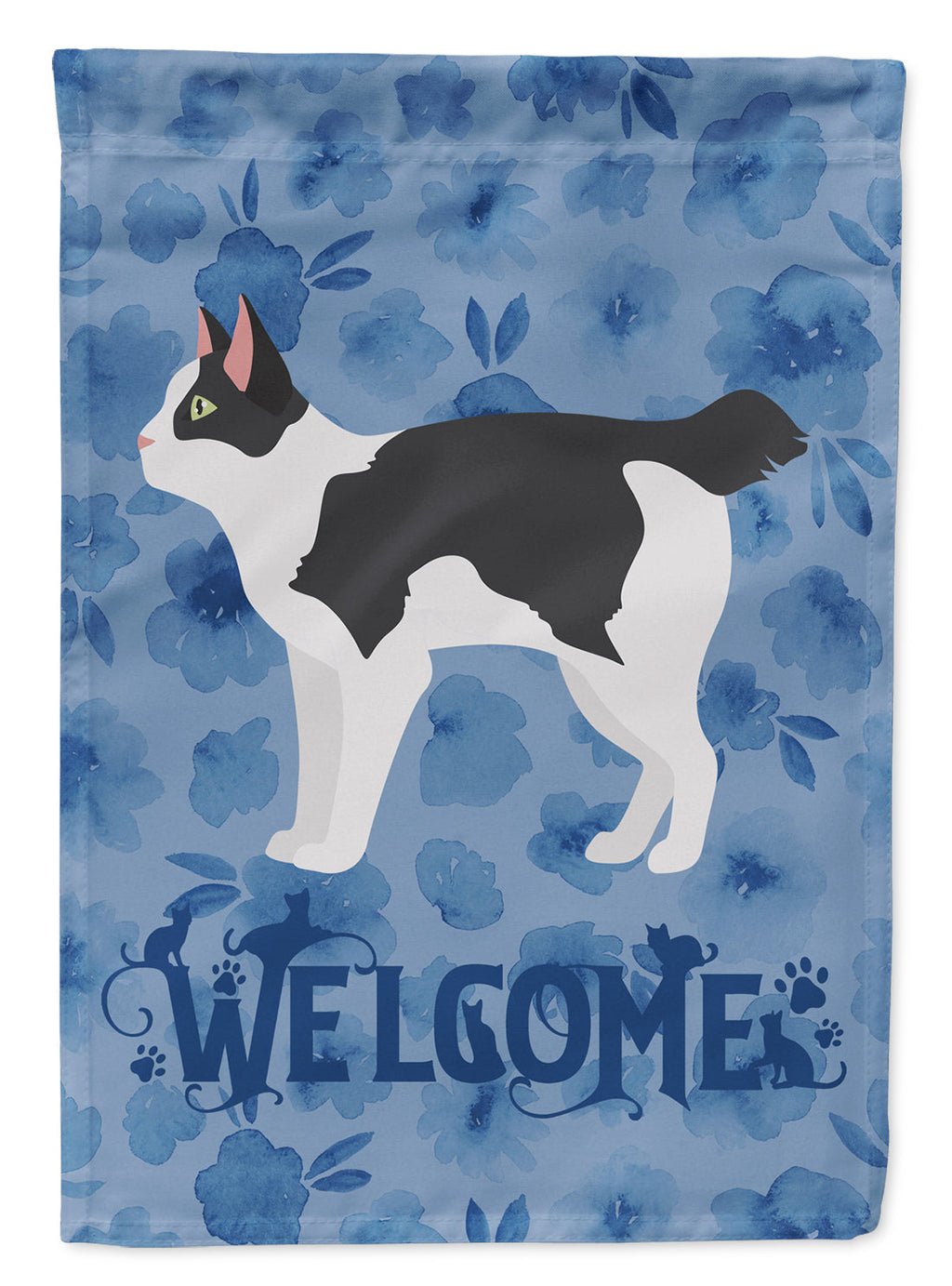 Japanese Bobtail Cat Welcome House Flag 28x40 Porch Sleeve Pole Decorative Outside Yard Banner Artwork Wall Hanging, Polyester
