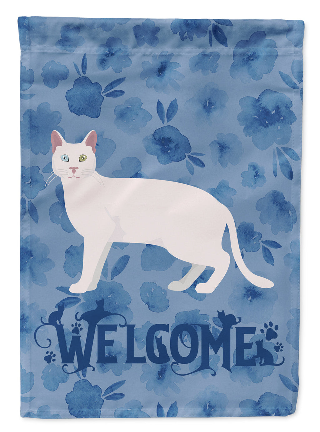 Khao Manee #1 Cat Welcome House Flag 28x40 Porch Sleeve Pole Decorative Outside Yard Banner Artwork Wall Hanging, Polyester