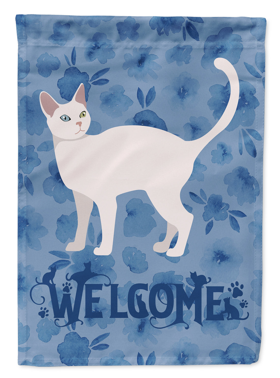 Khao Manee #2 Cat Welcome House Flag 28x40 Porch Sleeve Pole Decorative Outside Yard Banner Artwork Wall Hanging, Polyester