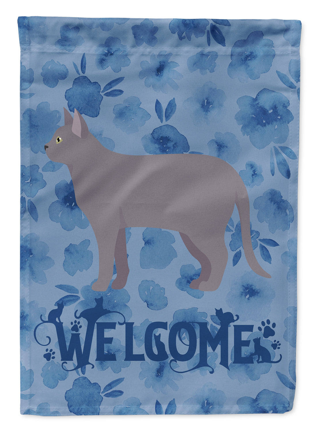 Korat #2 Cat Welcome House Flag 28x40 Porch Sleeve Pole Decorative Outside Yard Banner Artwork Wall Hanging, Polyester