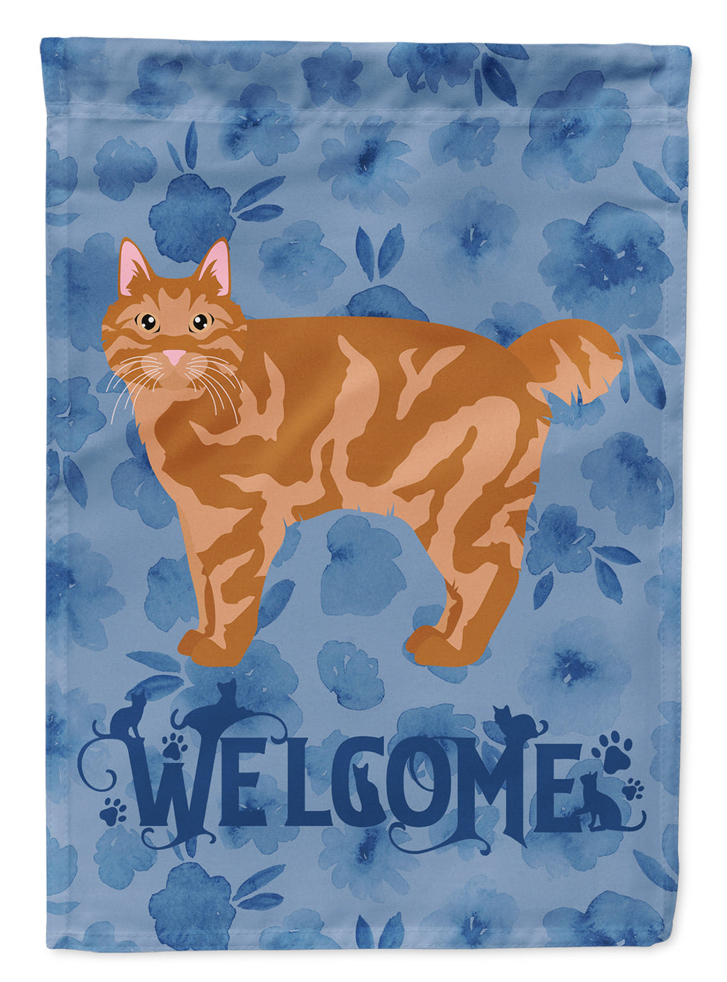 Kurilian Bobtail Cat Welcome House Flag 28x40 Porch Sleeve Pole Decorative Outside Yard Banner Artwork Wall Hanging, Polyester