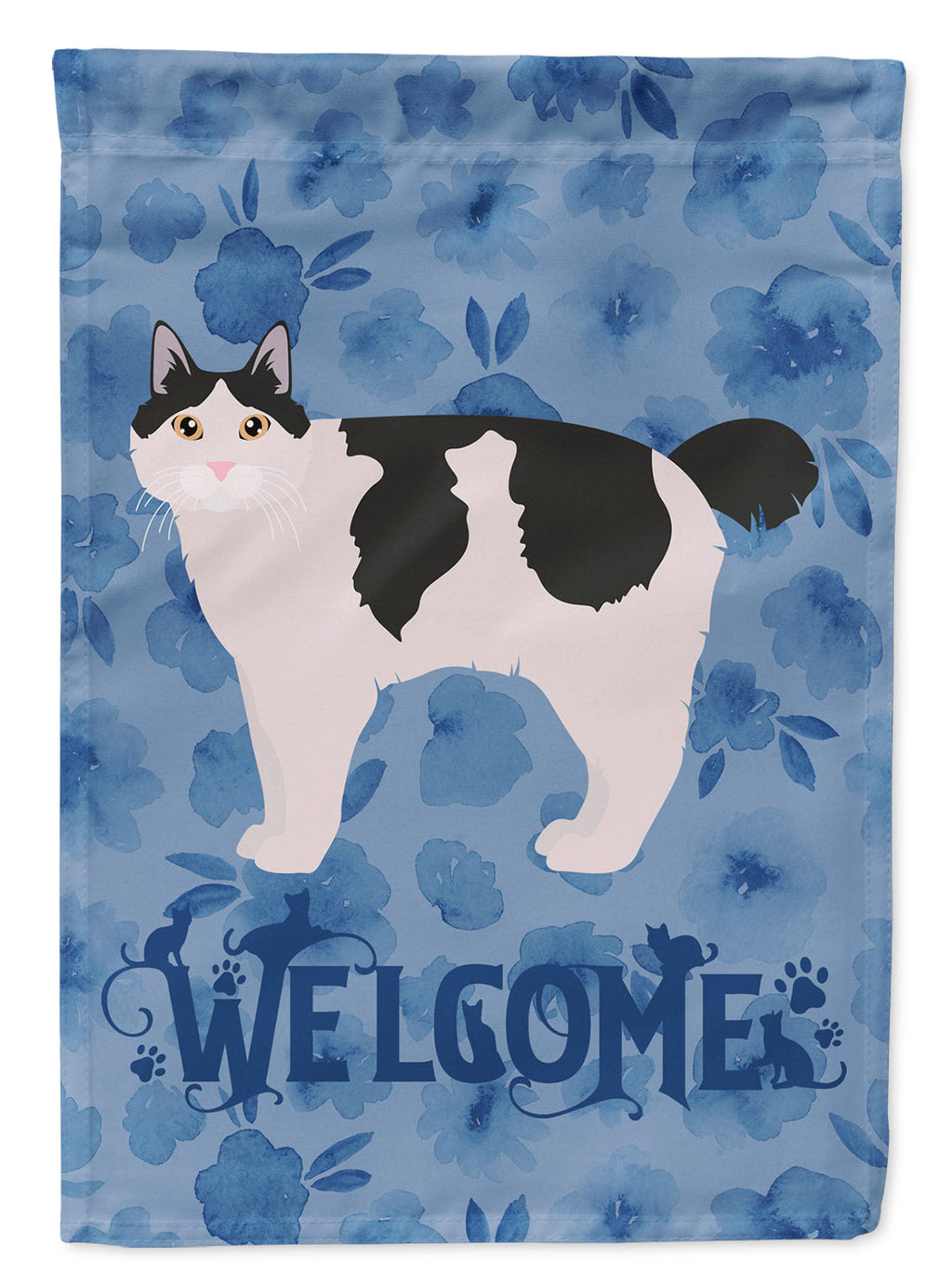 Kurilian Bobtail #2 Cat Welcome House Flag 28x40 Porch Sleeve Pole Decorative Outside Yard Banner Artwork Wall Hanging, Polyester