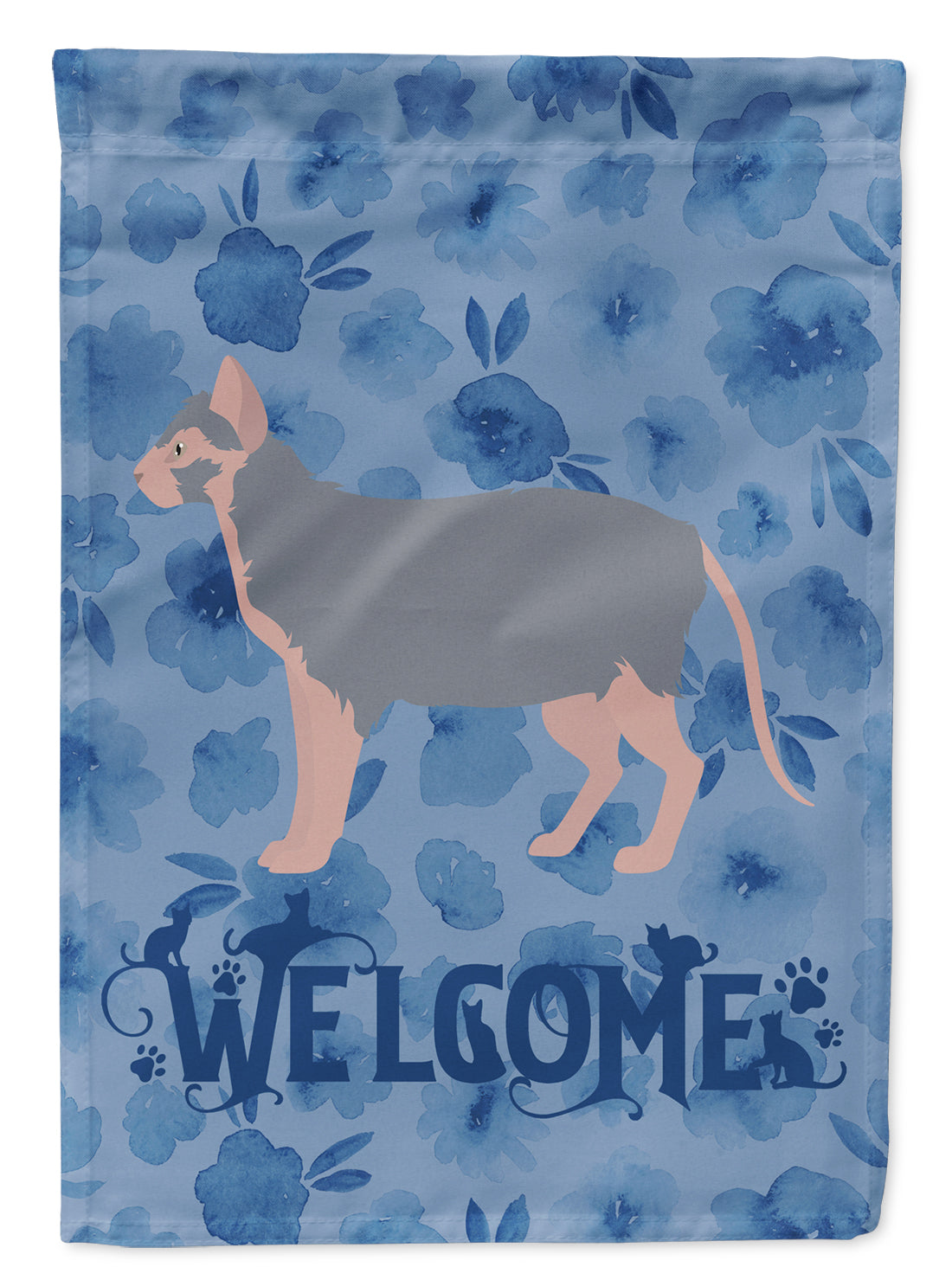 Lykoi #3 Cat Welcome House Flag 28x40 Porch Sleeve Pole Decorative Outside Yard Banner Artwork Wall Hanging, Polyester